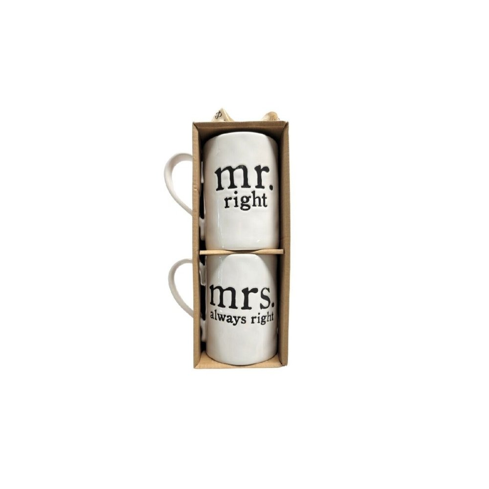 Mr Right Mrs Always Right Coffee Mug Newlyweds Wedding Engaged Gift Set NEW